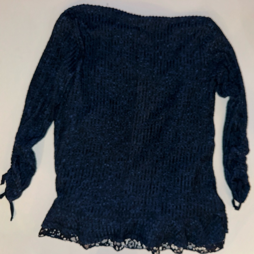 Women’s One World Lace Trim Navy Cardigan - Picture 3 of 5
